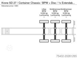 Krone SD 27 / Container Chassis / BPW + Disc / 1x Ext...