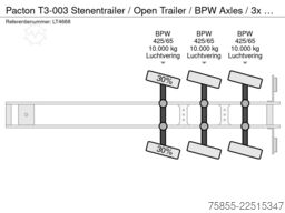 Pacton T3-003 Stenentrailer / Open Trailer / BPW Axles...