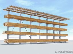 Kragarmregal einseitig mit Dachträger Höhe 4,2 m / Tiefe 1,2 m / Länge 12 m