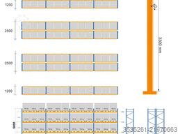 6x13,7m, 5m hoch, 30 Rahmen, 144 Travers McPalettenregal 3 Traversen-Eb. 3300