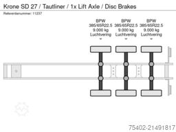 Krone SD 27 / Tautliner / 1x Lift Axle / Disc Brakes