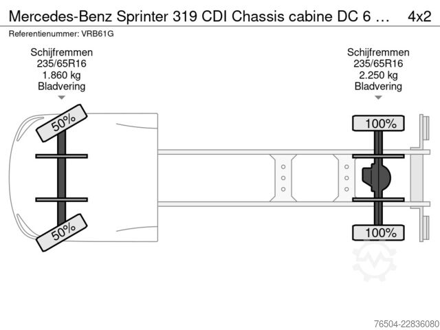 Šasija sa taksijem Mercedes-Benz Sprinter 319 CDI Chassis cabine DC 6 Zits Euro 6E