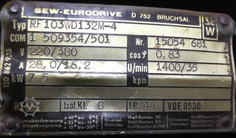 Elmotor 7,5 kW 1400 rpm SEW-EURODRIVE RF103WD132M-4
