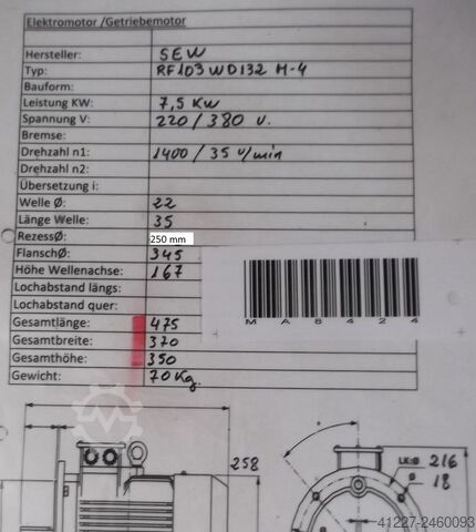 Elmotor 7,5 kW 1400 rpm SEW-EURODRIVE RF103WD132M-4