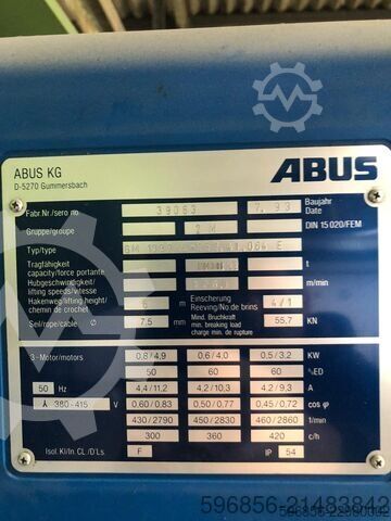 Wciągnik elektryczny ABUS 3,2 t + zblocze hakowe ABUS+zwijacz przewodu