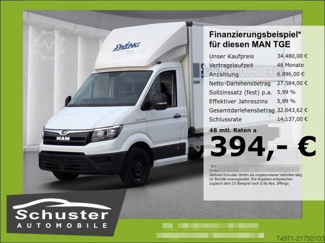 Φορτηγό κουτί (κουρμπαριστό) MAN TGE 3.140 Koffer LR*3-Sitzer Klima Bluetooth DAB