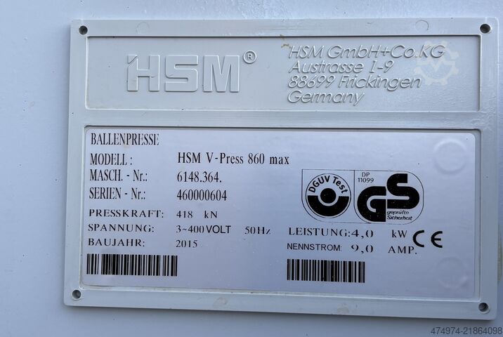 Papieren balenpers kartonpers pers HSM V-Press 860 max -2015