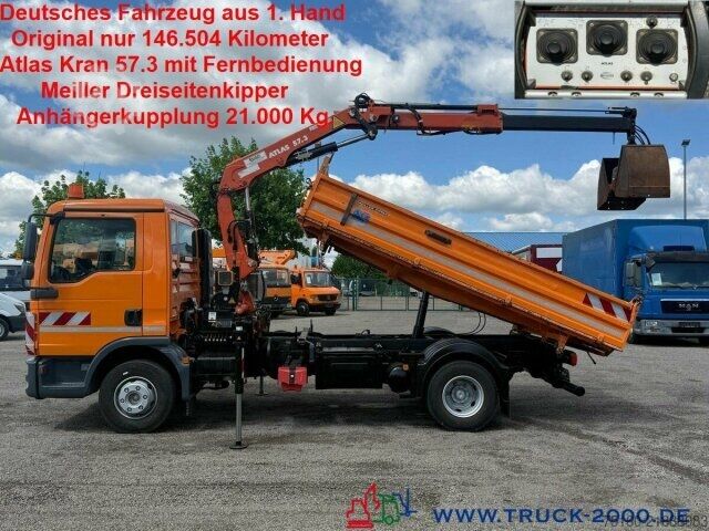 Třístranný sklápěč MAN TGL 12.220 Meiller Atlas Kran 5+6 Steuerk 146TKM