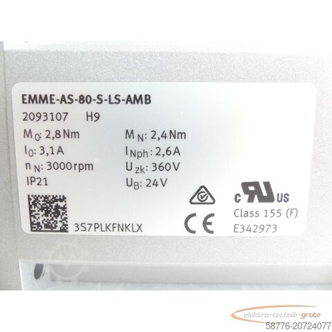 Festo component Festo EMME-AS-80-S-LS-AMB Servomotor 2093107 H9 SN: 3S7PLKFNKLX