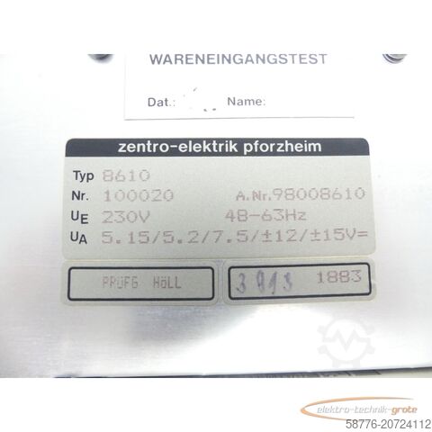 Component Gildemeister VSNT 350 / zentro-elektrik 98008610 Netzteil 100020 48-63 Hz 1883