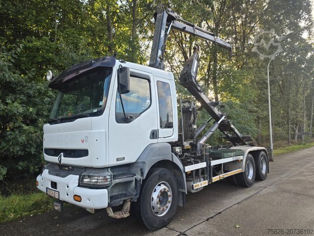 Roll-off tipper truck RENAULT Kerax 420 dci/Kran Hiab 080B-2/ Multilift Haken