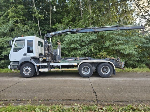 Roll-off tipper truck RENAULT Kerax 420 dci/Kran Hiab 080B-2/ Multilift Haken