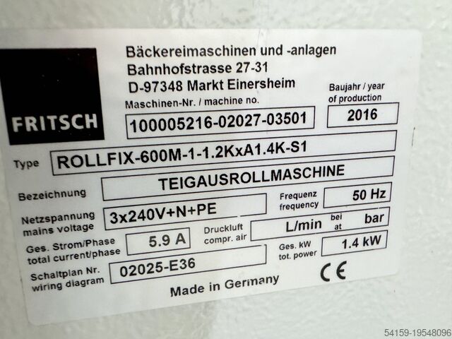 Maszyny cukiernicze Fritsch 600M-1-1.2KxA1.4K-S1