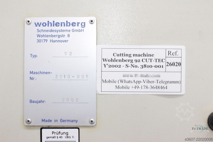 Snijmachine Wohlenberg 92 CUT-TEC