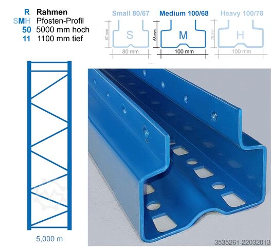 Pallereol 6x13,7m, 5m, 30 Rahmen, McPalettenregal 144 Traversen  3300 Feldbr. TOTAL-REGAL