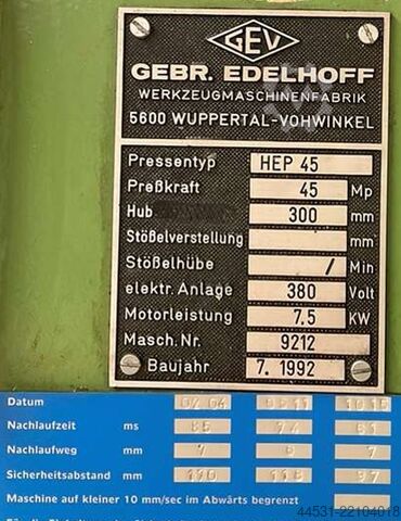 υδραυλική πρέσα Edelhoff HEP 45