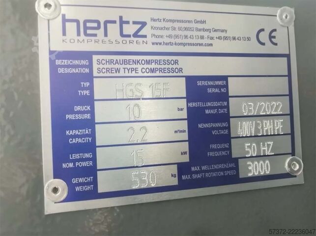 Schroefcompressor Hertz HGS 15F