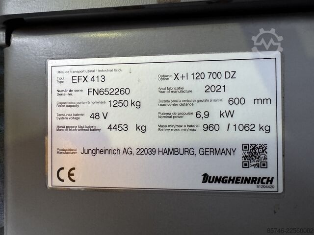 EFX 413 X + i * avec guidage par fil !! Triplex FFL !! Batterie NEUVE !! JUNGHEINRICH EFX 413 X + i * with Wire Guidance !! Triplex FFL !! NEW battery !!