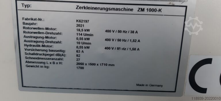 Trituradora de madeira Schuko Hacker/ Zerkleinerungsmaschine ZM 1000-K