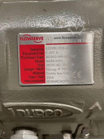Bomba Centrífuga de Processo Flowserve DURCO Centrifugal Pump Mark 3 ISO 3K125-80-315RV