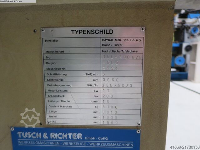 Guillotine olló - hidraulikus BAYKAL HGL-3100/6