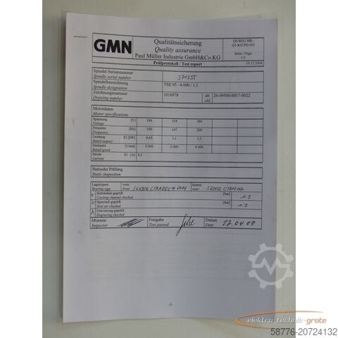 GMN component GMN TSE 95 - 6000 / 1,1 Schleifspindel SN:371255  !