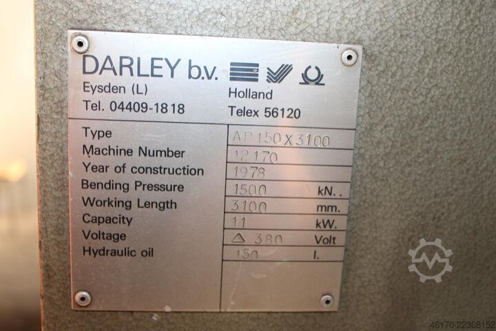 Hydraulisk guillotinesaks DARLEY AP 150 3100