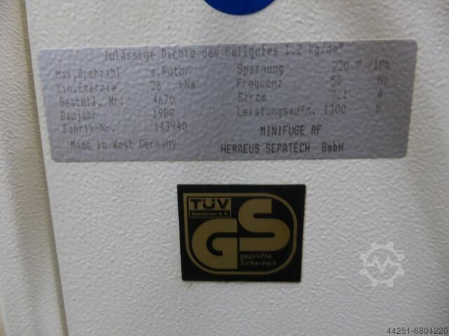 Koelcentrifuge incl. rotor 3360 Heraeus Minifuge RF