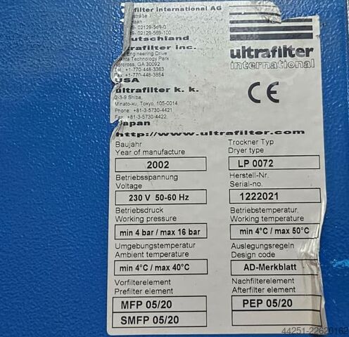 Sűrített levegő szárító, adszorpciós szárító Ultrafilter (Donaldson) LP 0072