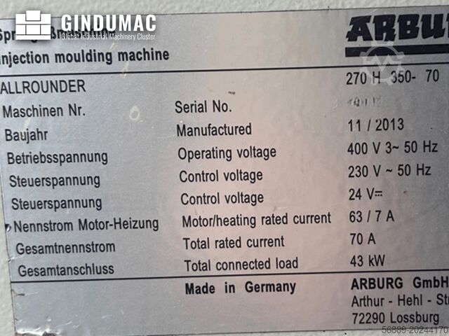 Hydraulische Spritzgießmaschine Arburg Allrounder 270 H 350-70