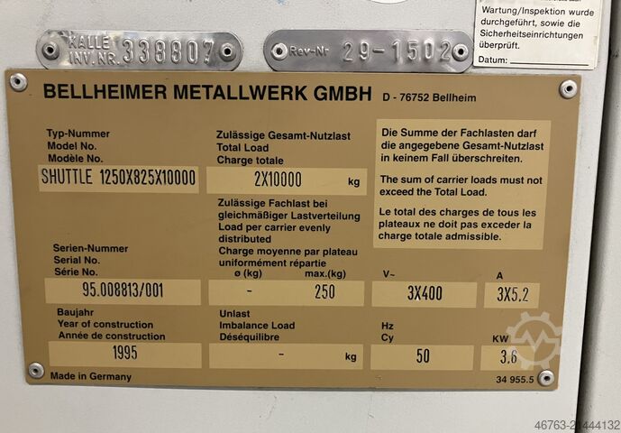  Bellheimer / Kardex Shuttle 1250x825x10000