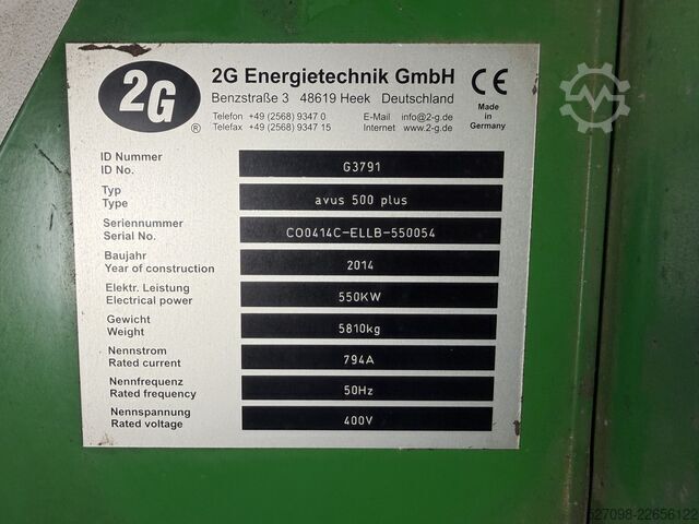 Bloque central combinada de calor y electricidad 2G Blockheizkraftwerk avus 500 plus