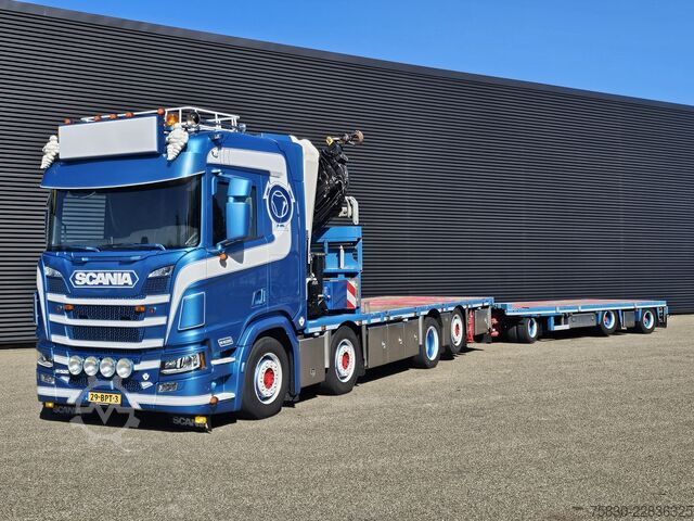 Plateau de chargement Scania R520 V8 8x2/6 / HMF 70 tm + JUMBO AANHANGER