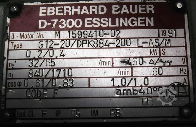 Tandwielmotor 0,2/0,4 kW 32/65 rpm BAUER G12-20/DPK884-200