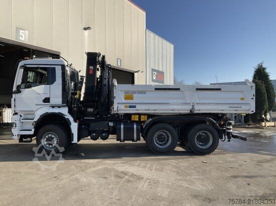 Camion-benne tricar MAN TGS  33.520 6X6 NEU 3-S-KIPPER BORDMATIK HIAB KRAN X-352E HIPRO, MIETKAUF MGL