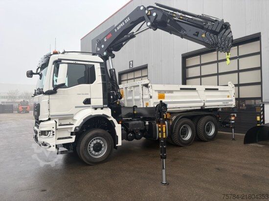 Camion-benne tricar MAN TGS  33.520 6X6 NEU 3-S-KIPPER BORDMATIK HIAB KRAN X-352E HIPRO, MIETKAUF MGL