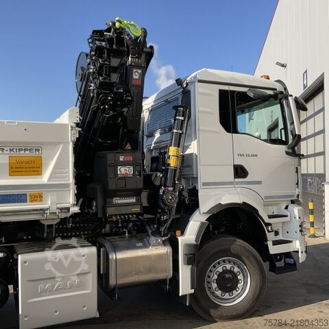 Camion-benne tricar MAN TGS  33.520 6X6 NEU 3-S-KIPPER BORDMATIK HIAB KRAN X-352E HIPRO, MIETKAUF MGL