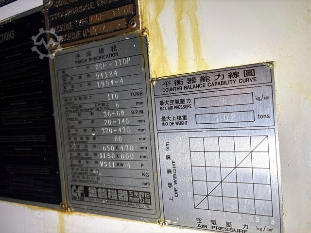 Hidraulikus prés Chin Fong OCP 110 N