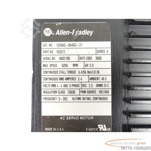 Allen Bradley motor Allen-Bradley 1326AS-B440G-21 Servomotor SN:H002100 generalüberholt mit 12 Monaten Gewährleistung! -