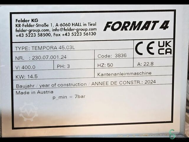 Coladeira de bordas Felder Tempora F400 45.03L 2024 Felder Tempora F400 45.03L