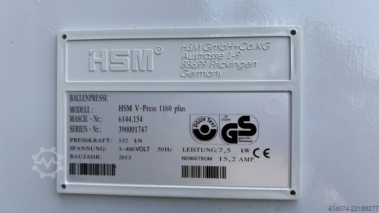 Presa za papirne bale, presa za otpad, otpad HSM V-Press 1160 Plus