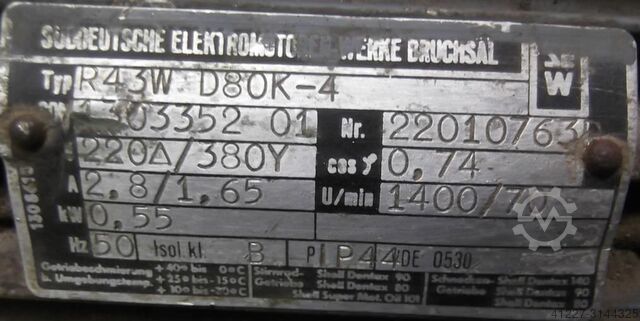 Getriebemotor 0,55 kW 70 U/min SEW-EURODRIVE R43WD80K-4