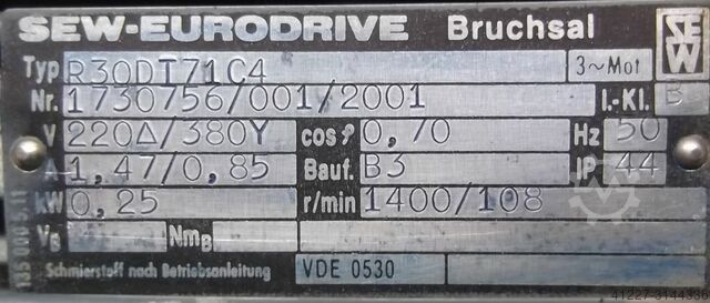Motor de engrenagem 0,25 kW 108 rpm SEW-EURODRIVE R30DT71C4