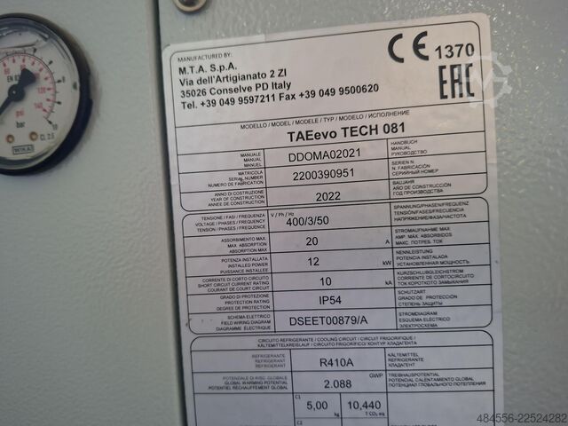 Βιομηχανικός ψύκτης διεργασιών M.T.A.   S.p.A. TAEevo Tech 081