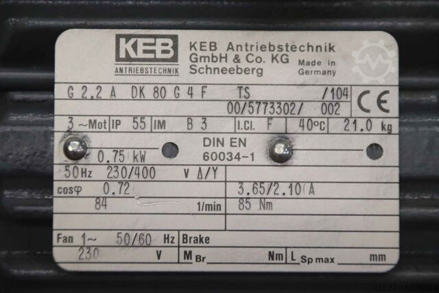 Motorreductor 0,75 kW 84 rpm KEB G 2.2A DK 80 G 4 F