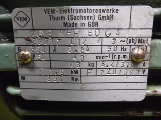 Getriebemotor 1,5 kW 40 U/min VEM ZG3KPR80G4