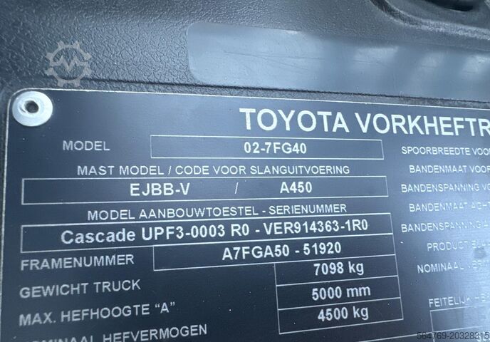 Empilhadeira de quatro rodas Toyota 7FG40/4500 kg/Positioner+sideshift