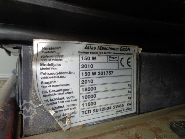 Tekerlekli ekskavatör ATLAS 150W Lehnhoff MS10-3 + Schaufel Klima
