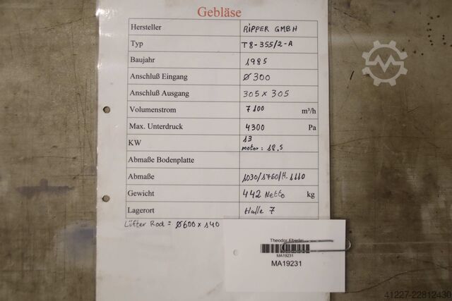 Ventilator de evacuare 18,5 kW Rippert T8-355/2-A