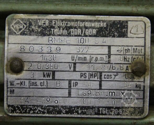 Electric motor 3 kW 1430 Rpm VEM BMRE100S4